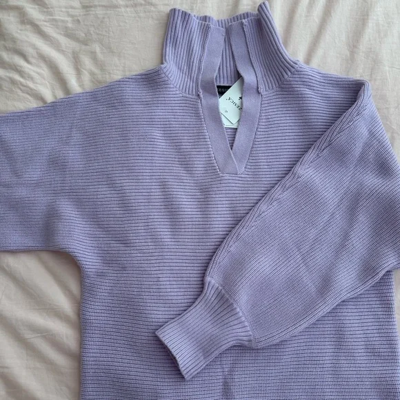 Zesica V-Neck Purple Ribbed Knit Lapel Collar Sweater - Picture 5 of 12